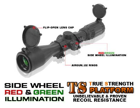   LEAPERS () SCP-394FDRL4 3-9x40 Full Size STEALTH Rubber Armored Range Estimating Mil-Dot Red/Green Illuminated Scope with Airgun/.22 Rings    